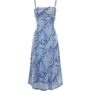 BTFBM Women's Summer Dress Sleeveless Spaghetti Strap Midi Dress Sexy Cowl Neck Floral Cocktail Dress Party Dresses (Large, Light Blue)