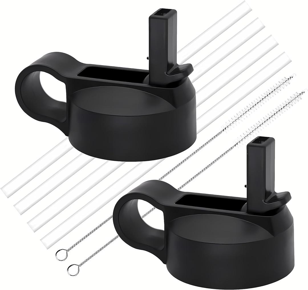 Replacement Straw Lid for Hydroflask Wide Mouth Water Bottle, Top Lids with Straw for Hydro Flask Accessories, Replacement Straw Cap for Hydroflask 32 40 64 oz Wide Mouth Bottle (Black & Black)