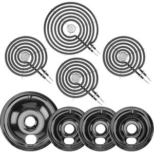 WB31M20 WB31M19 Porcelain Drip Pan Set & WB30M2 WB30M1 Electric Range Burner Element Unit Set by Cenipar-Compatible with GE Hotpoint Kenmore Range/Stove-Includes 36 and 18