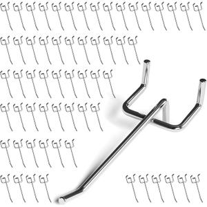 JEAWIWI 60 Pack 4 Inch Metal Pegboard Hooks, Fit 1/4 in and 1/8 in Peg Board Organizer Accessories, for Hanging Storage, Garages, Tool Sheds, Basements