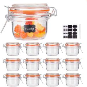 Encheng Small Glass Jars With Airtight Lids, Glass Spice Jar 5 oz,Maosn Jars With Leak Proof Rubber Gasket 150ml,Glass Storage Containers With Hinged Lid,Kitchen Canisters Pack of 12 