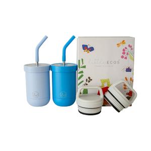 Double walled insulated stainless steel kids & toddler cups with straws and lids | Best Sippy cups with straw for boys 1+ year old | Holds 12oz capacity - On the Go Travel containers (Ice Blue + Classic Blue)