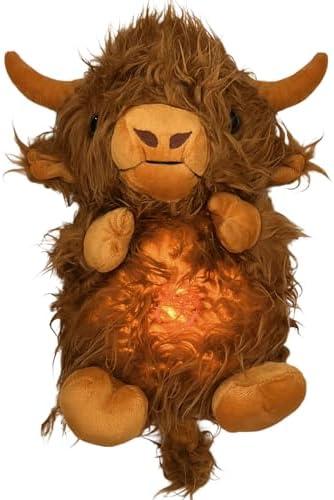 Generic New Soothing Snuggle Cute Highland Cow Stuffed Animal, Soothing Breathing Highland Cow Stuffed Animal, Sleeping Cow Plush Toy with Realistic Breathing Action and Lighted Music (A)