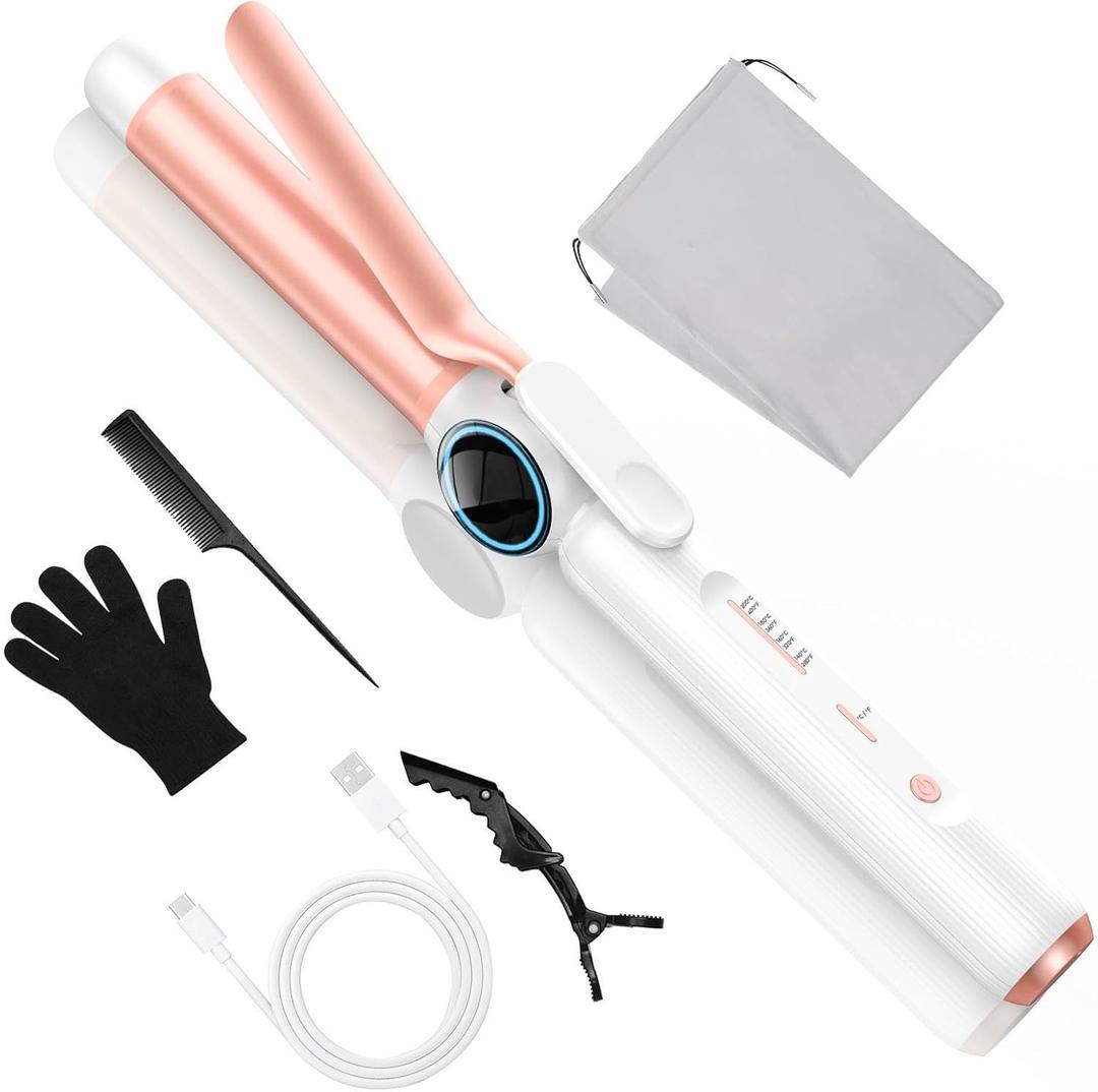 Cordless Curling Iron 9000 mAhUSB Rechargeable, 4 Temps Setting Cordless Hair Curlers, 280F-400F Travel Cordless Curling Wand, Wireless Ceramic Hair Styling Tools Hot Rollers Hair Curlers