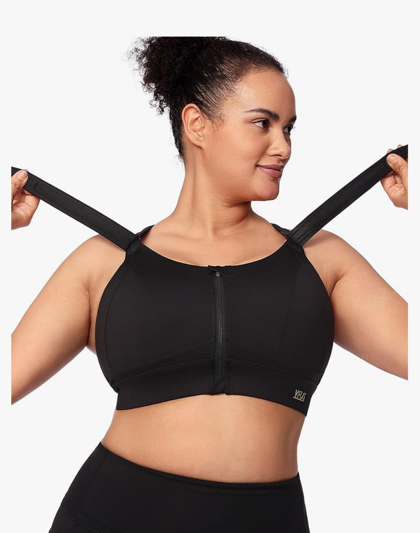 Zip Front Adjustable High Impact Sports Bras for Women Large Breasts Full Coverage Workout Running Removable Pads XL