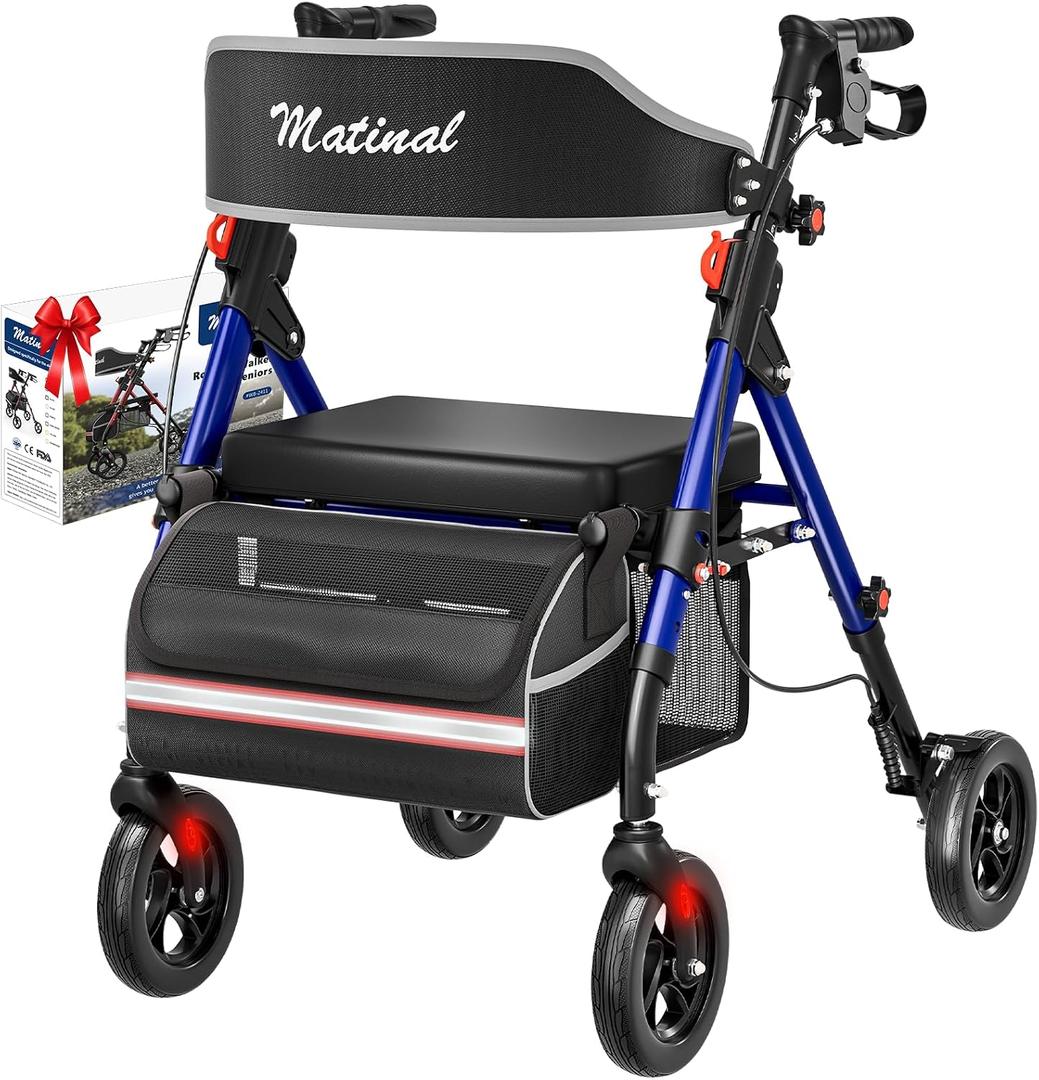 Walkers for Seniors, Rollator Walker with Seat, Walkers for Seniors with seat, 350 lb Capacity,with 8'' Big Wheels, Rolling Walker (Blue)