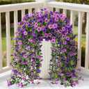4 Pcs Artificial Hanging Flowers for Outdoors, Mixed Purple | Realistic fake silk flowers, UV resistant, faux plants, for outside home patio garden balcony yard front door porch decor