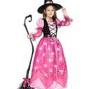 Spooktacular Creations Girls Witch Costume, Light up Witch Costume Kids, Starry Dress for Child Halloween Role Play Parties (Small(5-7 yrs), Pink)
