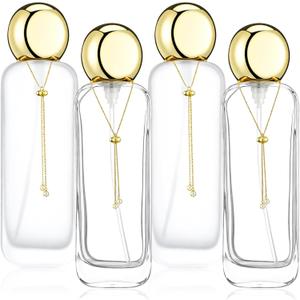 4 Pcs 4oz Luxury Glass Bottles with Pump Glass Toner Bottle with Gold Chain Perfume Spray Bottle Travel Lotion Vial with 2 Plastic Pump Head 2 Spray Head for Cosmetic Toner(Frosted and Clear)