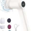 AIRSEE Electric Spin Scrubber, Cordless Power Rotating Brush, 2 Speeds, 6 Replaceable Brush Heads, Handheld Shower Bathroom Scrubber for Cleaning Floors, Windows, Bathtubs, Tiles, Sink, Car (White)