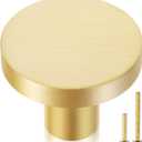 QOGRISUN 10-Pack Solid Brass Cabinet Knobs, 1-Inch Diameter, Round Gold Dresser Drawer Pulls Handles, Modern Kitchen Hardware, Brushed Brass Finish