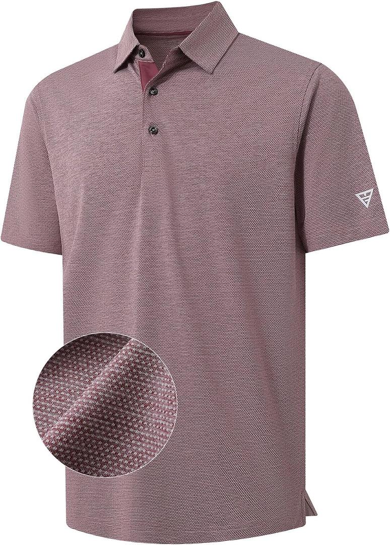 M MAELREG Golf Shirts for Men Dry Fit Short Sleeve Performance Moisture Wicking Heather Jacquard Active Mens Polo Shirts (L)