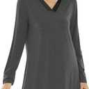 NACHILA Nightgowns for Women-Viscose Made from Bamboo,Long Sleeve Night Shirt Soft Sleepshirt Satin V Neck Sleepwear (Medium, B-charcoal Heather)