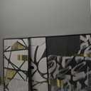 QKF bright abstract geometric wall decoration, modern minimalist black and white wall art, suitable for bedroom, living room, bathroom, office, home poster printing 16 "X 24" inch 3-piece set