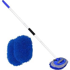 62" Car Wash Brush with Long Handle and Car Wash Brush Microfiber Car Cleaning Brush Kit for Car RV Truck Cleaning 1 Chenille Scratch-Free Replacement Head with Aluminum Alloy Pole (Blue)