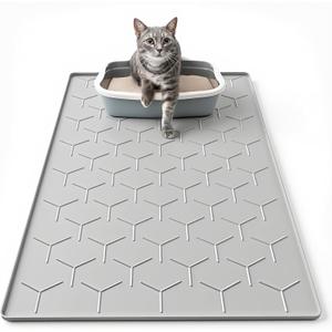 Garoopion Cat Mat for Litter Box, Large 34" X 22" Cat Litter Mat, Waterproof Silicone Pad for Floor, Gray