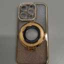 SMARTFOX Magnetic Kickstand Case for iPhone 16 Pro with Glitter Lens Protector, Compatible with Magsafe, Luxury Bling Diamond Cover Glitter Rhinestone Phone Case Women (Gold, for iPhone 16 Pro 6.3")