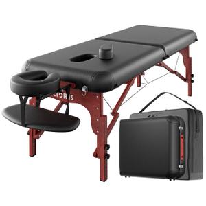CLORIS 84" Professional Massage Table Portable 2 Folding Lightweight Facial Salon Spa Tattoo Bed Height Adjustable with Carrying Bag & Wooden Leg Hold Up to 1100LBS Black