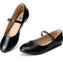 Trary Mary Jane Ballet Flats, Black Flats for Women, Ankle Strap Dressy Comfortable Flats.Size 8