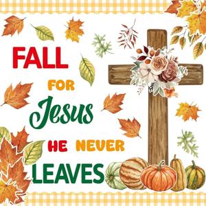 8 x Fancy Land Thanksgiving Jesus Christian Bulletin Board Decoration Fall Pumpkin Maple Cross Cutouts for Autumn Classroom School Wall Door Decor
