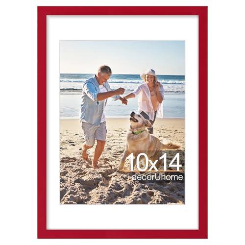 decorUhome 10x14 Picture Frame, Display Pictures 8.5x11 with Mat or 10x14 without Mat, Wall Mounting Photo Frame, Red, 1 Pack