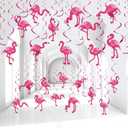 Faccito 52 Pcs Flamingo Party Hanging Swirl Decorations Hawaii Luau Pink Flamingo Ceiling Streamers Summer Hawaiian Foil Hanging Swirls Decor for Aloha Beach Luau Birthday Party Supplies