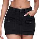2025 Women's Stretchy Denim Skirt High Waisted Cargo Skirt Y2k Casual Mini Skirt Cute Jean Skirt with Pockets (Black)