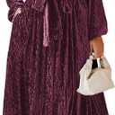 Happy Sailed Women's Velvet Dress Fashion Fall Winter Long Sleeve High Waist A-Line Semi Formal Wedding Guest Dresses (S, Burgundy)