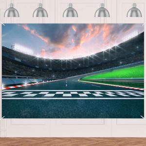 Racing Car F1 Racetrack Banner Backdrop Background Race Car Check Flag Sports Theme Decor for Birthday Party Race Fans Highchair Decorations Photo Booth Props Favors Supplies