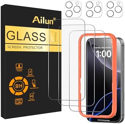 Ailun 3 Pack Screen Protector for iPhone 16 Pro Max [6.9 inch] + 3 Pack Camera Lens Protector with Installation Frame, Case Friendly Tempered Glass Film[9H Hardness][Not for iPhone 16e/16/16 Pro/Plus]