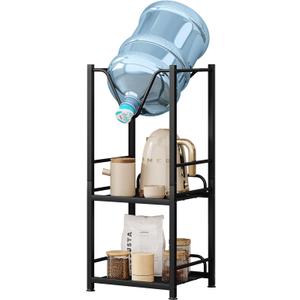 AZERPIAN 5 Gallon Water Jug Holder Bottle Organizer 3Tiers Water Dispenser Rack with Storage Shelves for Kitchen,Office,Living Room,Black