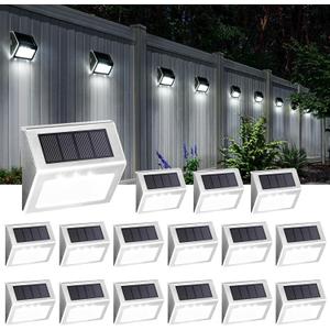 SOLPEX Solar Step Lights, 16 Pack Stair Lights, Outdoor Fence Lighting, Solar Powered Deck Lights Waterproof 4 LEDs for Stairway Patio Porch Pathway Walkway Garden (Cold White)