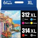 312XL 314XL High Yield Ink Cartridges Replacement for 312XL 314XL Ink Cartridge with Expression Photo XP-15000 Printer (6-Pack, 1 Black,1 Cyan,1 Magenta,1 Yellow,1 Red,1 Gray)