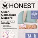 The Honest Company Clean Conscious Diapers for Delicate Skin, Up to 100% Leakproof Hypoallergenic Fragrance-Free Baby Diapers, Girl Prints, Club Box, Size Newborn, 72 Count (Prints May Vary) (Rose Blossom + Tutu Cute)