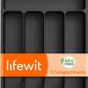 Lifewit Silverware Drawer Organizer Tray, Plastic Cutlery Storage for Kitchen, Flatware and Utensil Holder Divider for Spoons Forks Knives Tableware, 9.1 x 12.6", 5 Slots, Black