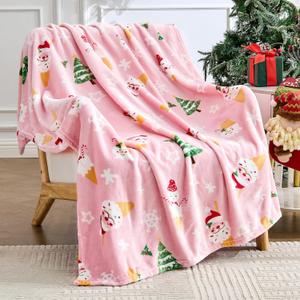 Edenleaf Christmas Blanket Soft Cozy Pink Throws with Snowman Snowflake Santa Claus and Xmas Trees Print, Fuzzy Warm Christmas Throw Blanket for Couch Bed Holiday Decorations Gifts 50"x60" (Pink) (04 Xms Pink)