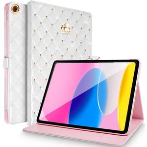 Changjia for iPad 9.7 Inch 6th/5th Generation 2018/2017 Case,iPad air 2/iPad Air,Crown Bling Diamond Cute PU Leather Smart Auto Sleep/Wake Folio Stand Shockproof Cover for Apple iPad 9.7 Inch (White)