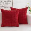 Corduroy Christmas Decorative Throw Pillow Covers, Boho Stripe Soft Square Cushion Case Home Decor for Living Room Couch Bed Sofa, Set of 2 Pack, Red, 18x18 Inch