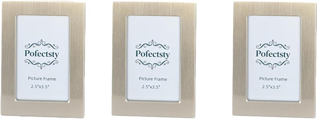 Set of 3 Mini Metal Picture Frame Set 2.5x3.5 Inch Champagne Gold Small Picture Frame with Picture Storage Behind, 2 1/2x3 1/2 Inch Small Picture frame (Gold, Rectangle)