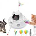 3-in-1 Cat Laser Toy & Interactive Automatic Motion-Activated Kitten Toy – 6 Holes Whack-A-Mole Feather & Moving Ambush Fun – USB Rechargeable, Apply To – Indoor Exercise for Cats of All Breeds