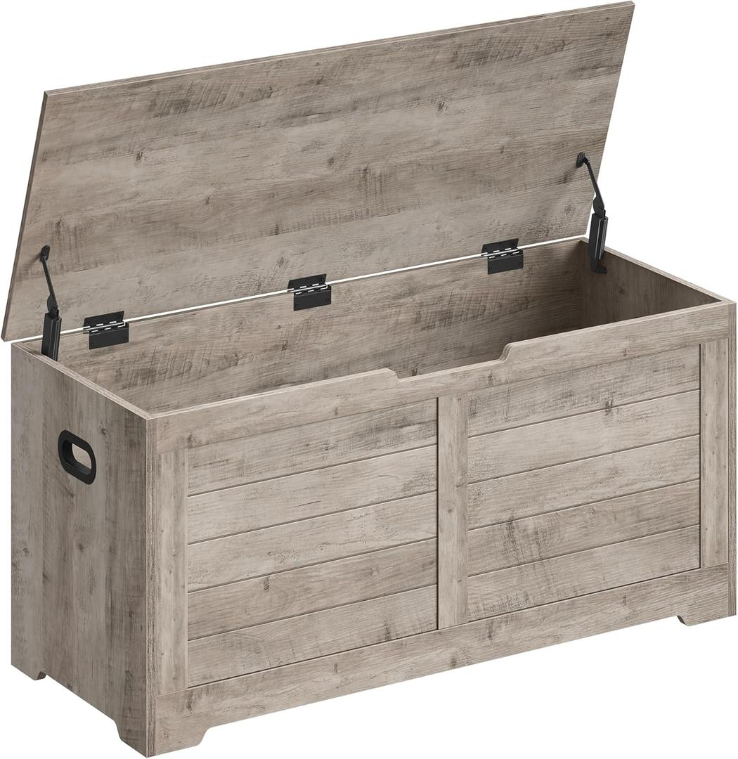 VASAGLE Storage Chest, Storage Bench with 2 Safety Hinges, Farmhouse Style, 15.7 x 39.4 x 18.3 Inches, for Entryway, Bedroom, Living Room, Heather Greige ULSB061K02