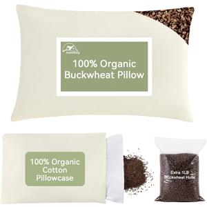 20x26 Large Organic Buckwheat Pillow with Dual-Layer Pillowcase and Extra Tartary Buckwheat Hulls, Adjust Height and Firmness, Neck Support Pillow for Back and Side Sleepers (Off-white)