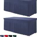 BDDC Table Skirts for Rectangle Tables 6ft - 2 Pack One-Piece Navy Blue Tablecloths and Skirt, Wrinkle Resistant Ruffles Elastic Cover for Banquets, Weddings, Events, Parties