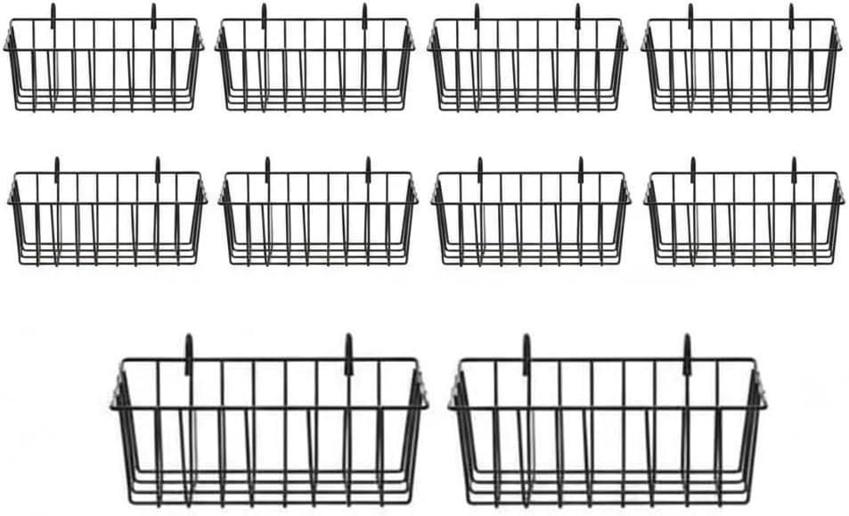 10 PCS Grid Wall Baskets and Bins, No Drilling Small Hook Basket Set for Wall Grid Panel, Wire Storage Basket for Kitchen Bathroom Home Decor Supplies, Black