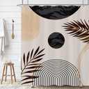 Boho Mid Century Shower Curtain Abstract Modern Leaf Shower Curtain for Bathroom Set Geometric Minimalistic Tan Neutral Beige Sun Brown Fabric Waterproof Shower Curtain for Bathtub 60x72 Inch