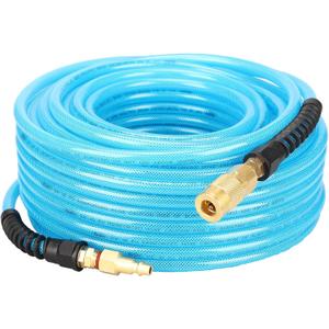 Keepro Reinforced Polyurethane Air Hose, 1/4 Inch ID By 100 Feet Long Air Compressor Hose with Repairable Swivel Solid Brass 1/4" Industrial Quick Coupler and Plug, 300 PSI Maximum Pressure, Blue