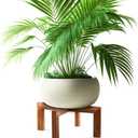 Wenqik 1 Pack 16 Inch Wood Plant Stand Wooden Plant Pot Holder Mid Century Rattan Flower Boho Rustic Stool Holder for Indoor Gardening Patio, Fit 8-18 Inch Pot (Wood Color)
