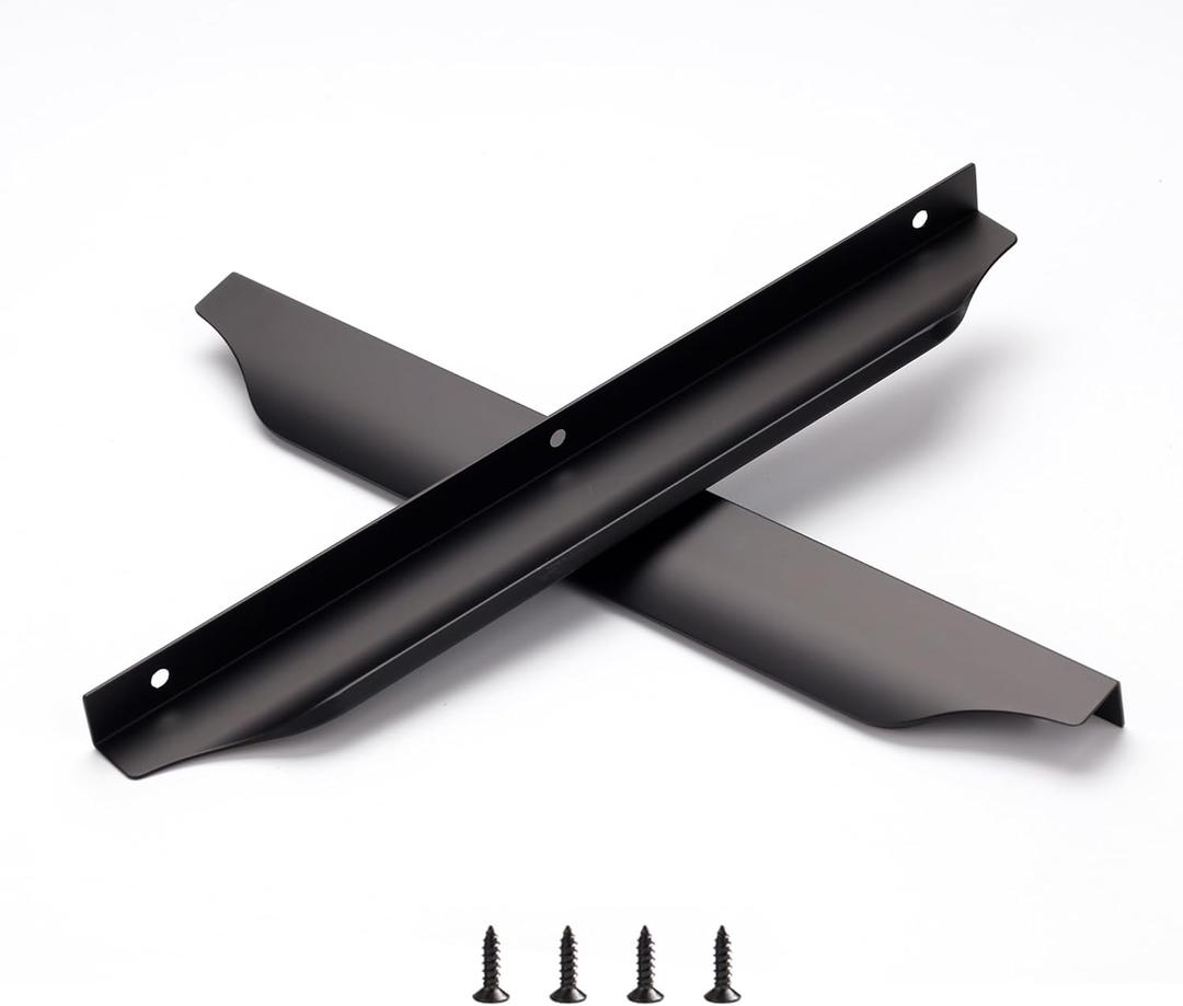 Satanga Edge Finger Tab Pull for cabinets Kitchen Concealed Drawer pulls Aluminum Hidden Door Long Handle for Home 10 Pack Modern Black 11.81" Overall Length Easy Installation