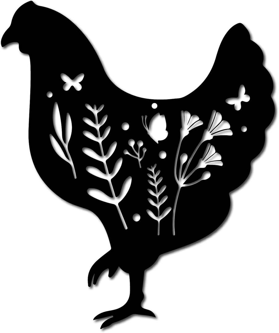 CREATCABIN Metal Chicken Wall Art Rooster Iron Wall Decor Wall Hanging Silhouette Sculpture Farmhouse Sign for Indoor Outdoor Home Living Room Kitchen Garden Office Decoration Gift Black 12 x 10 Inch