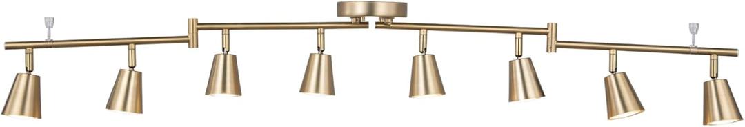 8 Light LED Track Lighting Kit, Matte Brass Adjustable with Moden Flush Mount Ceiling Spotlight,GU10 Socket Bulbs,Flexible Foldable Arms for Kitchen,Dining,Living Room, Bedroom